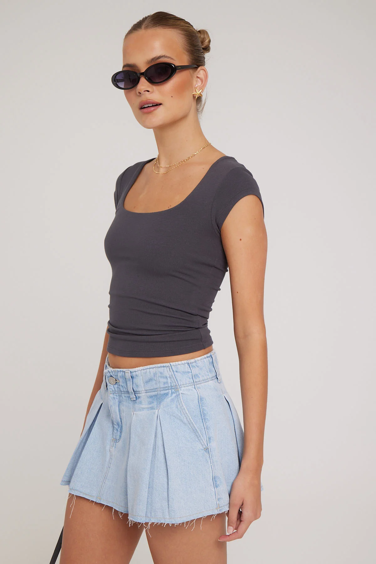 L&t Cap Sleeve Scoop T-Shirt Charcoal - Image 4