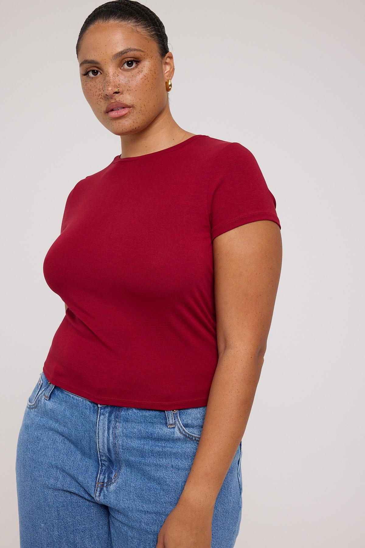 Perfect Stranger Cap Sleeve Tee Wine - Image 11