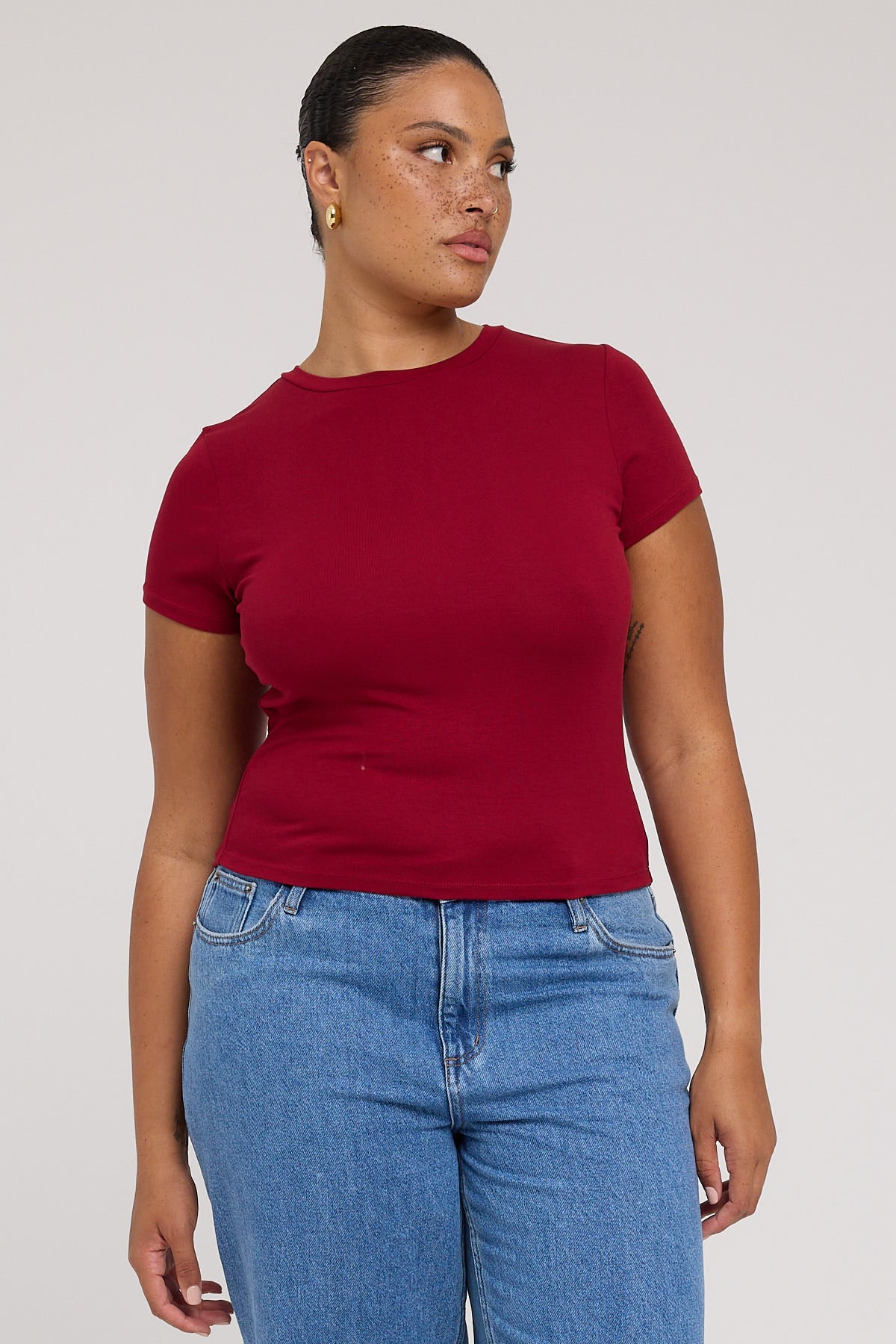 Perfect Stranger Cap Sleeve Tee Wine - Image 5