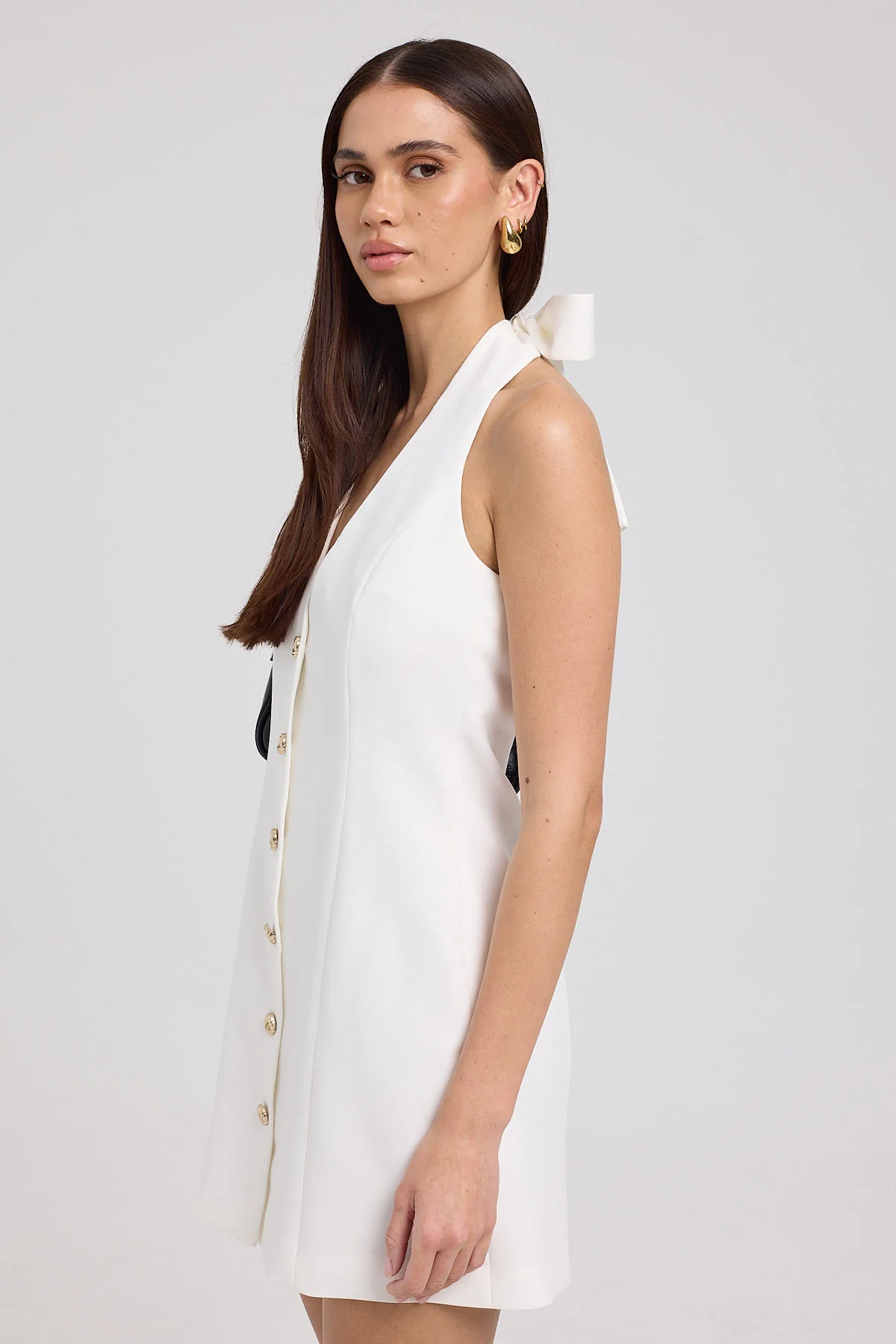 Perfect Stranger Halter Suiting Vest Mini Dress White - Image 5