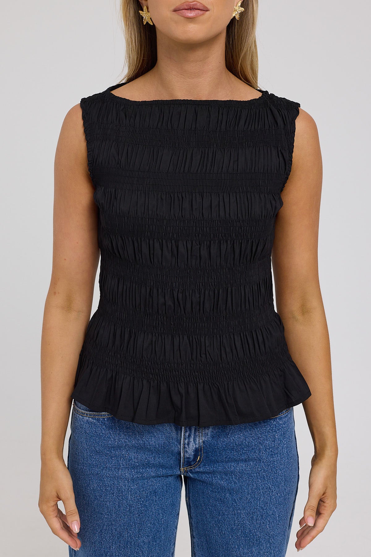 Perfect Stranger Shirred High Neck Top Black - Image 8