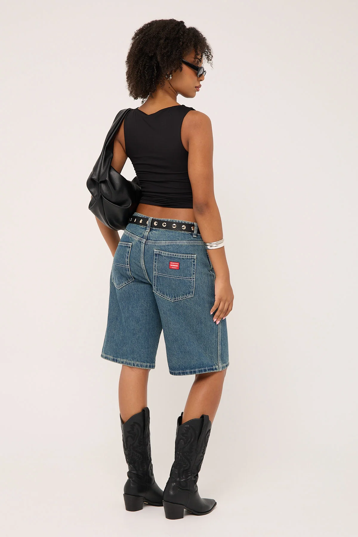 Worship Worship Big Baggy Denim Short Dirty Mid Blue - Image 9